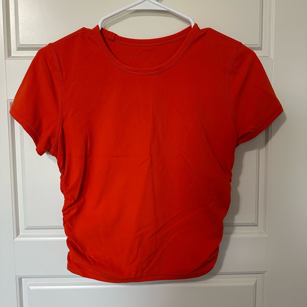 Women’s Short Sleeve Crew Neck CroppedTop in Bright Orange - Like New Lululemon